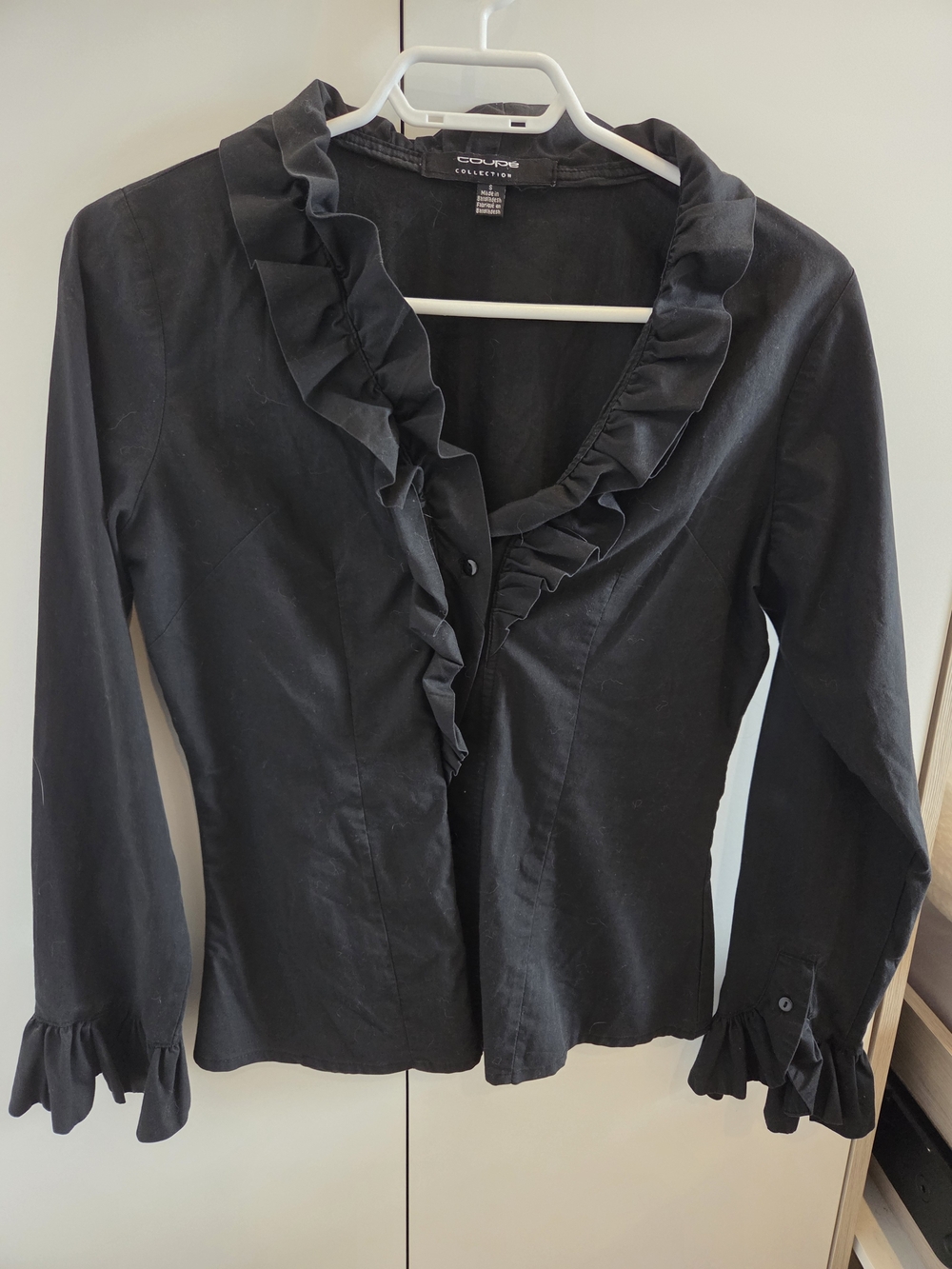 Coupé Collection Black Ruffle-Front Long Sleeve Blouse